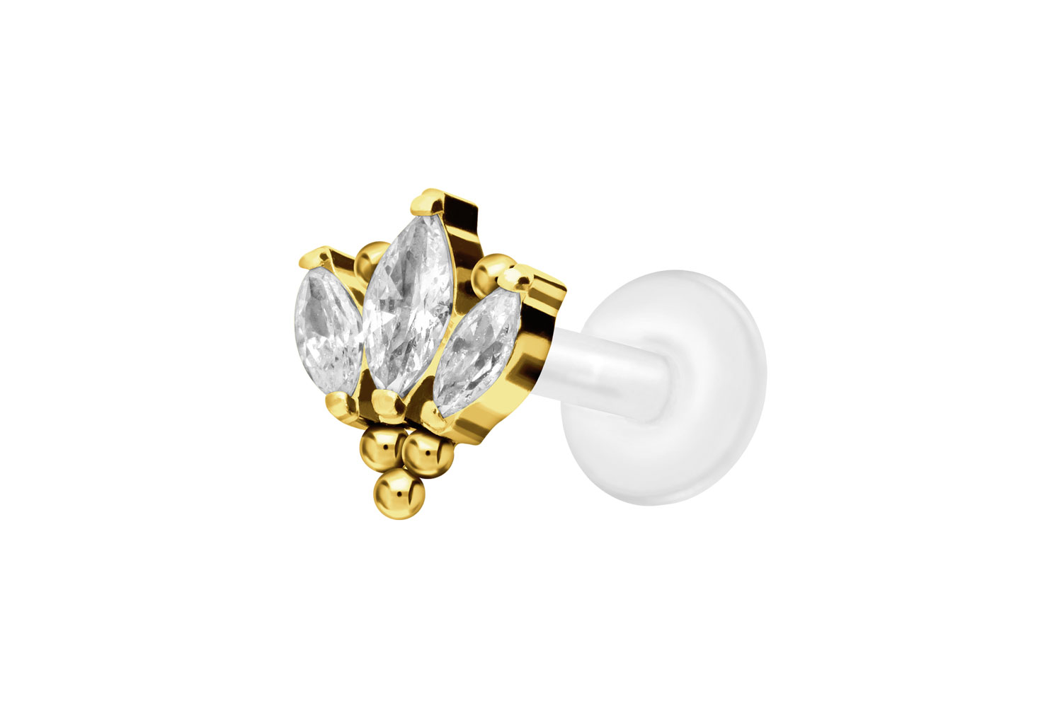 PTFE Labret Piercing mit Innengewinde + Titan-Aufsatz LOTUSBLÜTE + KUGELN